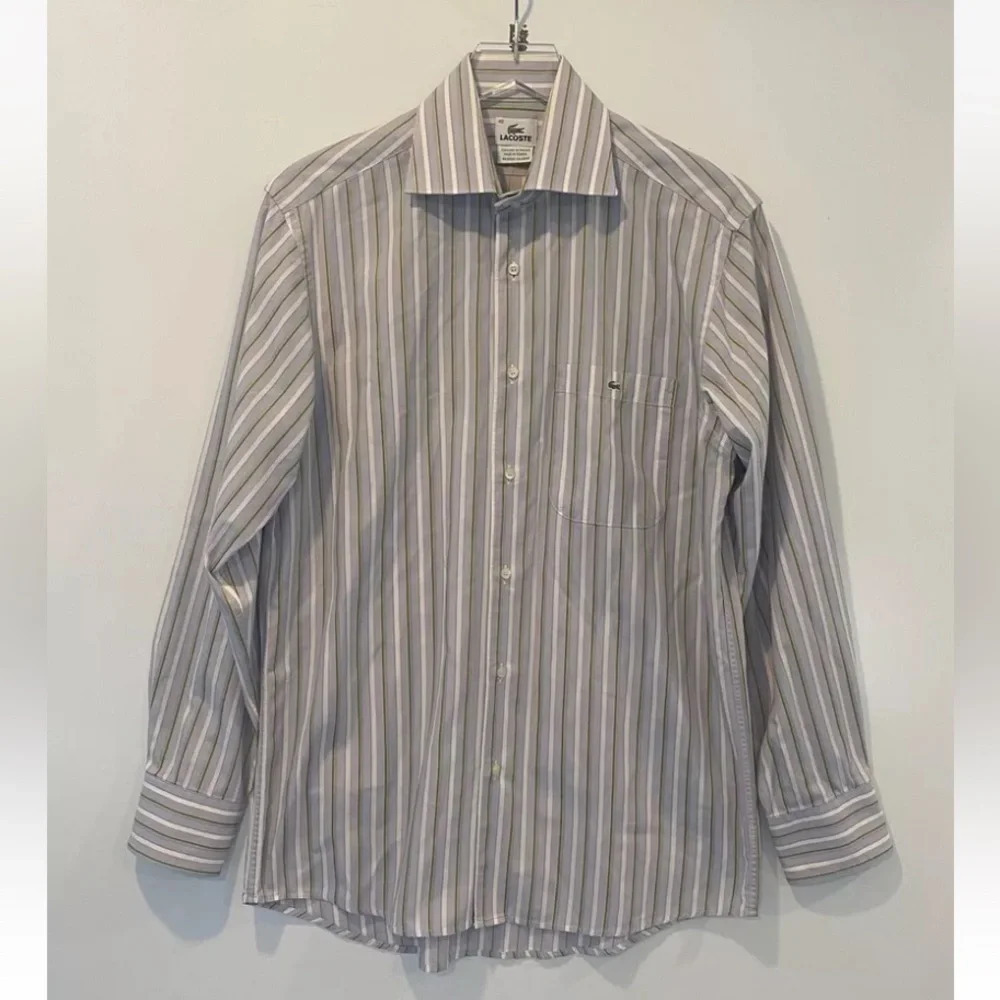Lacoste Mens Multi Color Striped Button Down Shirt Cotton Size 40 Lavender Green